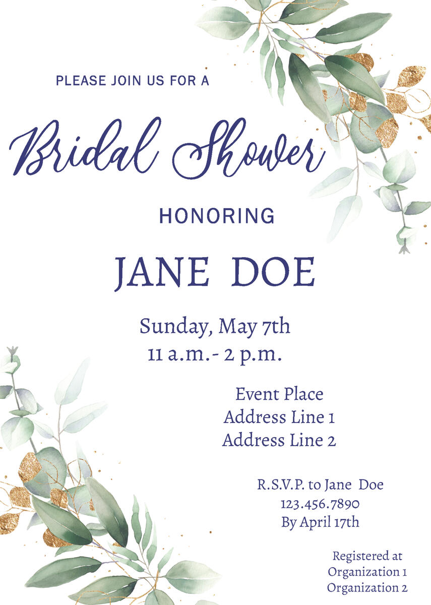 Bridal Shower Invite Green Leaves Generic